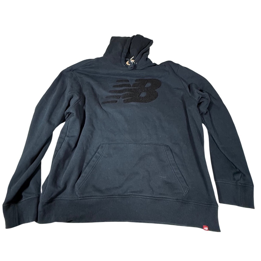 New Balance MT83568 Pullover Hoodie Mens 2XL Black Chenille Logo Sweatshirt